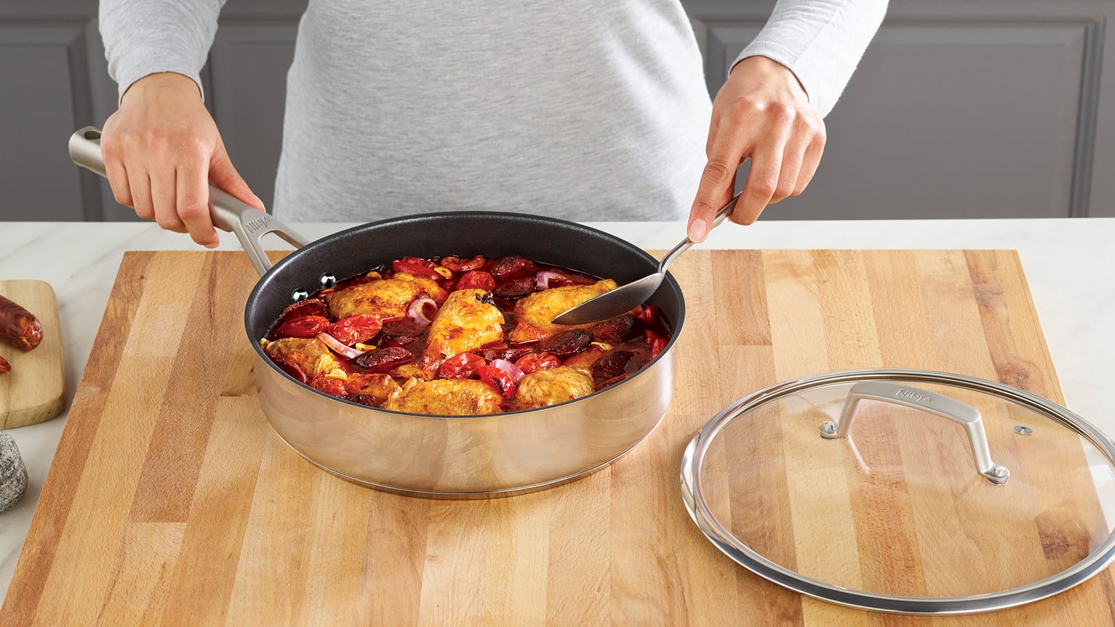 Ninja ZEROSTICK Stainless Steel 26cm Sauté Pan with Lid Ninja